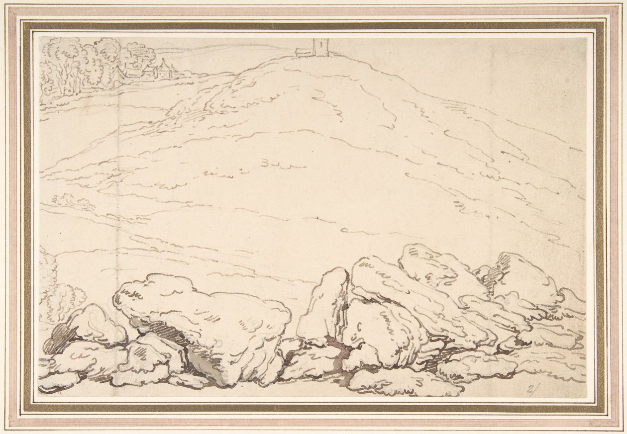 Heuvelachtig landschap met rotsen door Thomas Rowlandson
