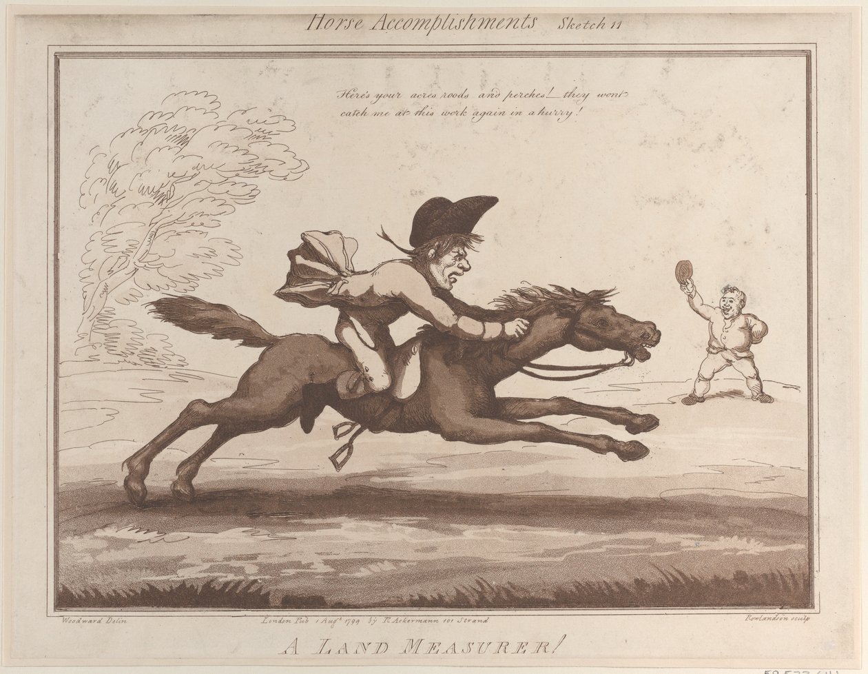 Paardprestaties, schets 11: Een landmeter!!, 1 augustus 1799 door Thomas Rowlandson