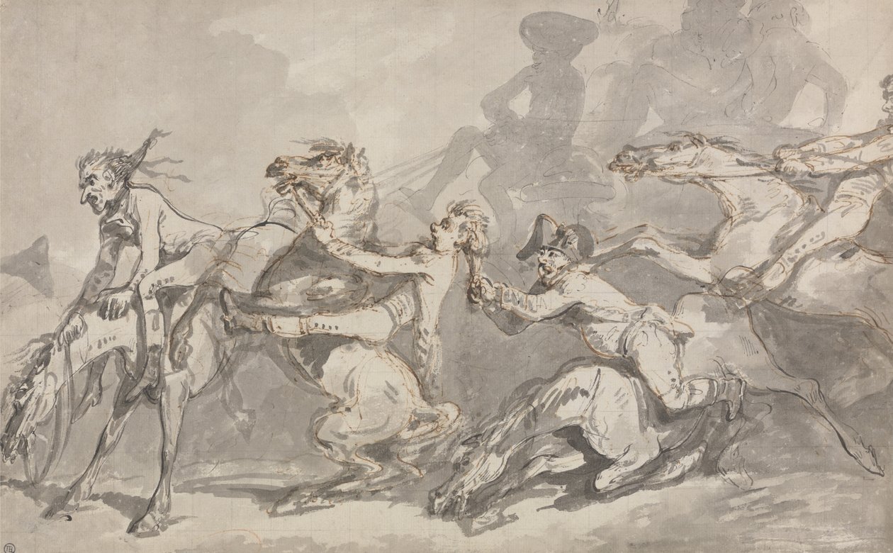 Ruiters die met elkaar in botsing komen door Thomas Rowlandson