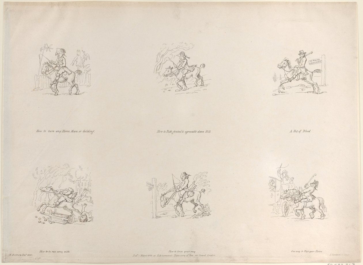Hoe elk paard, merrie of ruin te draaien, hoe elegant en aangenaam bergaf te rijden..., 1 maart 1803 door Thomas Rowlandson