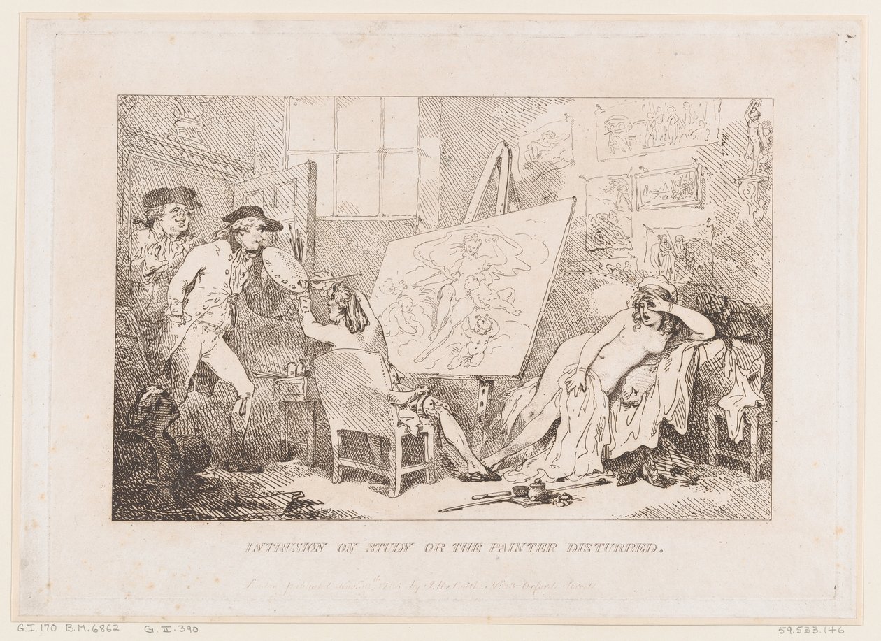 Verstoring van de studie of De gestoorde schilder door Thomas Rowlandson