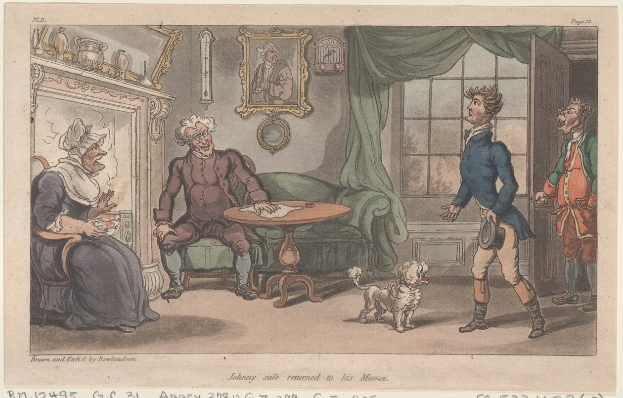 Johnny veilig terug bij zijn mama, uit The Military Adventures of Johnny Newcome, 1815 door Thomas Rowlandson