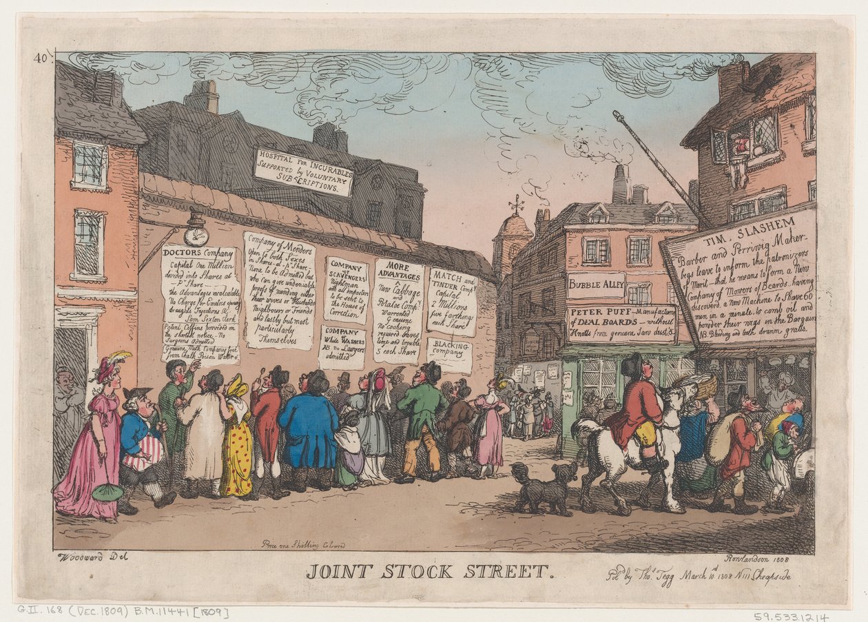 Joint Stock Street, 10 maart 1808 door Thomas Rowlandson