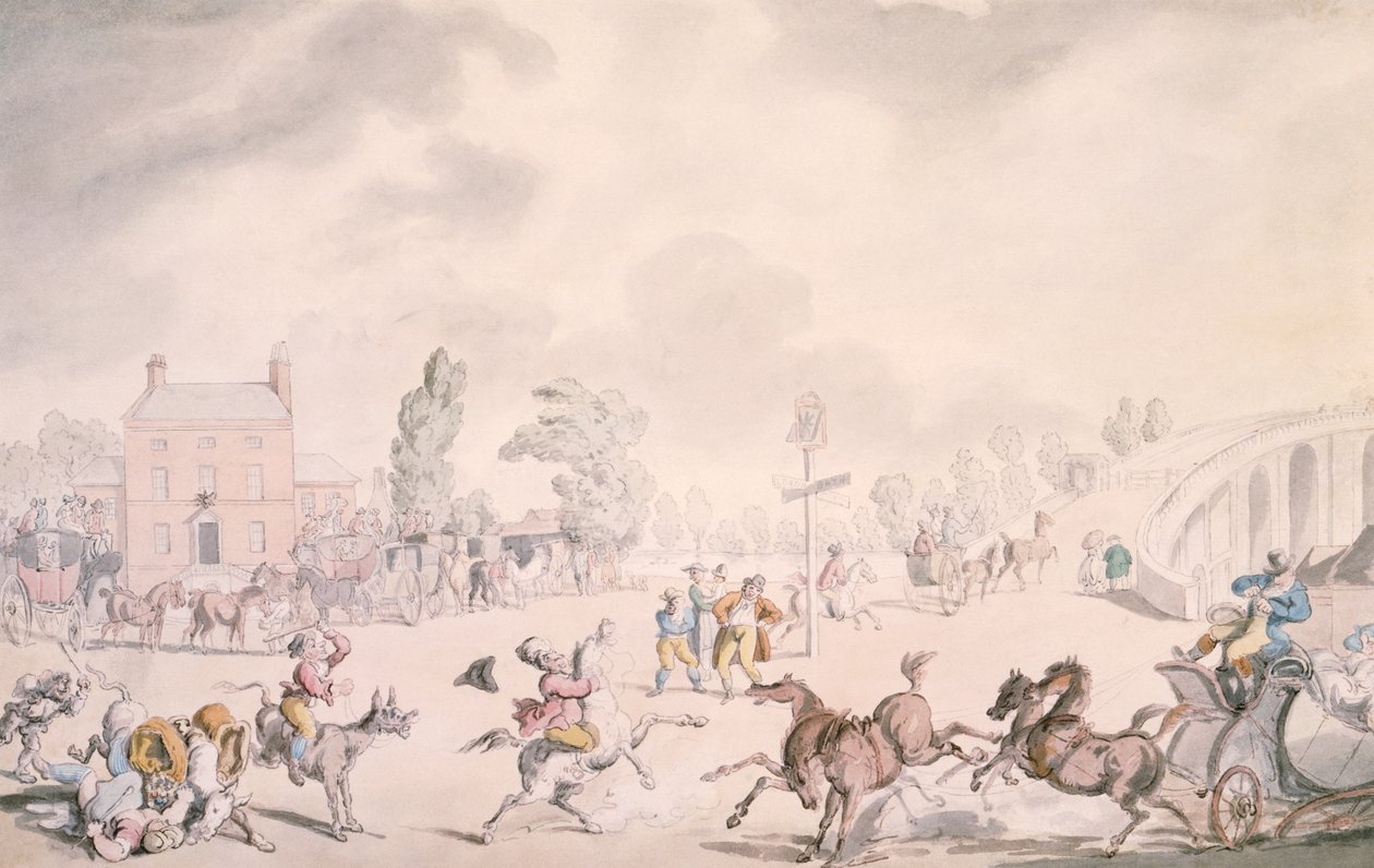 Kew Bridge, Kew, Londen door Thomas Rowlandson