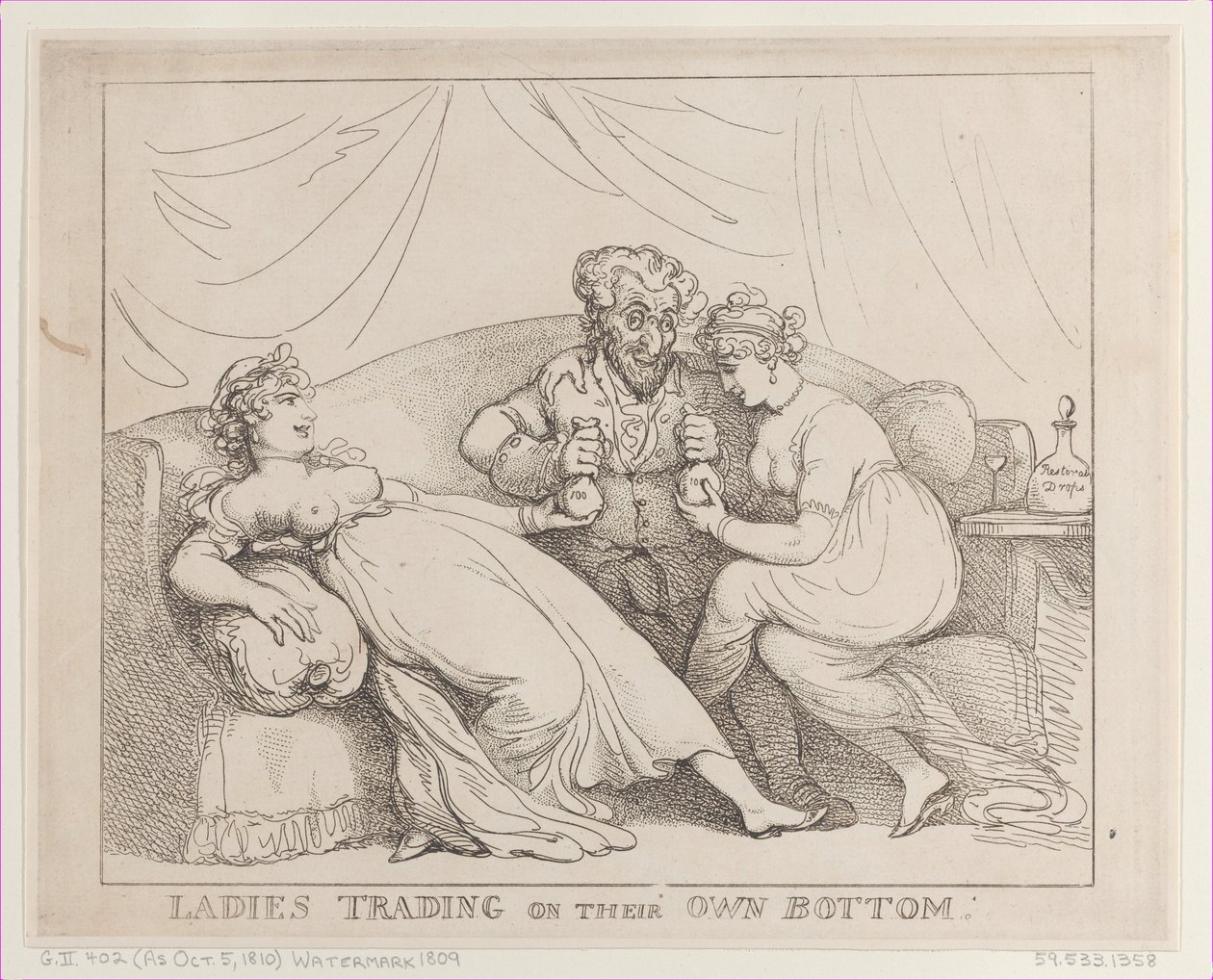 Dames die op eigen bodem handelen door Thomas Rowlandson