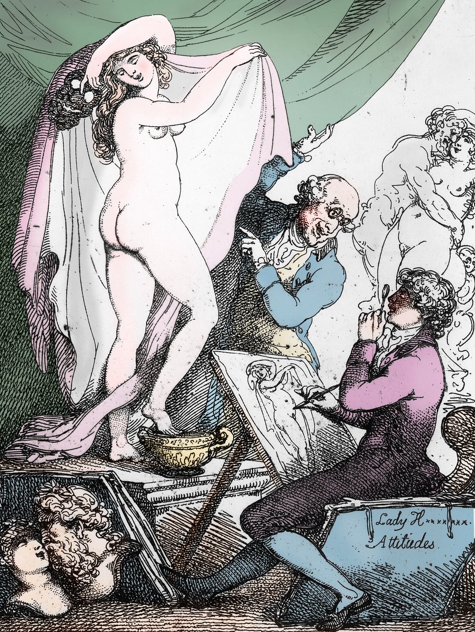 De houding van Lady Hamilton, ca. 1790 (ets) (z/w foto) door Thomas Rowlandson