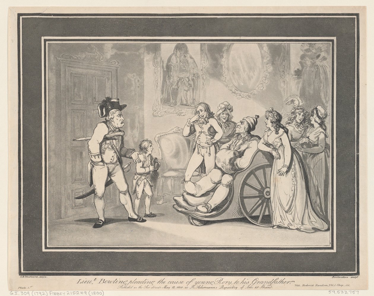 Luitenant Bowling die de Zaak van Jonge Rory Pleit bij zijn Grootvader door Thomas Rowlandson