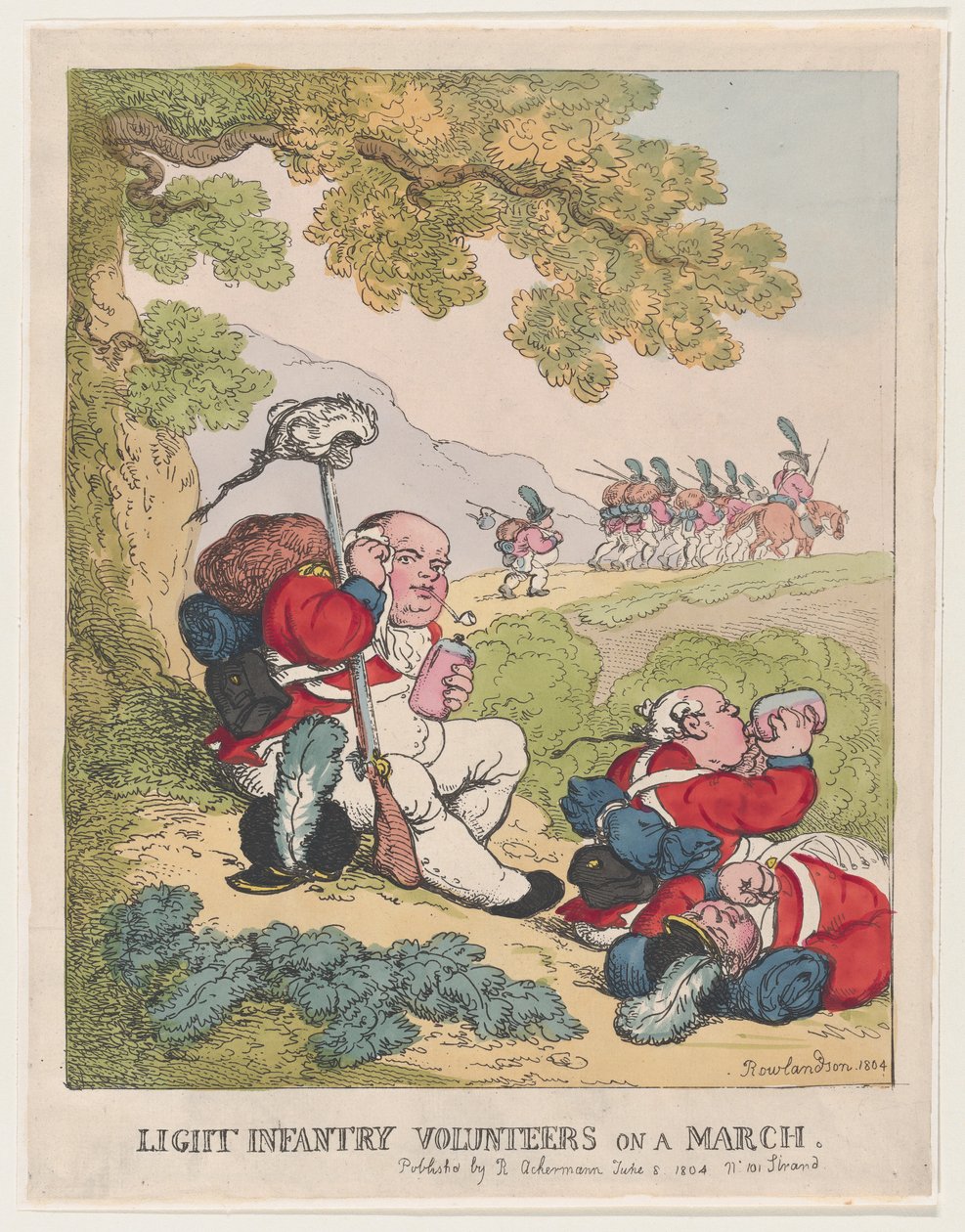 Lichte infanterie vrijwilligers op mars, 8 juni 1804 door Thomas Rowlandson