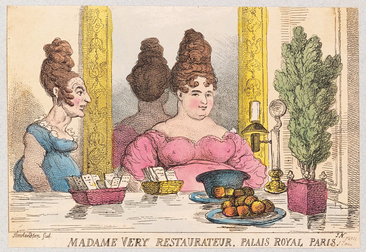 Madame Very, restaurateur, Palais Royal, Parijs, uitgegeven 1814 door Thomas Rowlandson