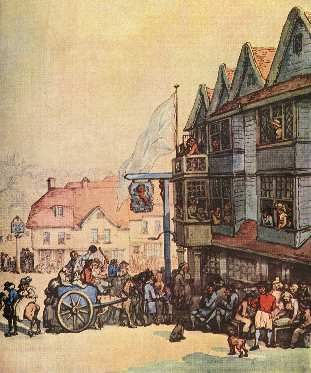 Marktdag buiten de Old Red Lion in Greenwich door Thomas Rowlandson