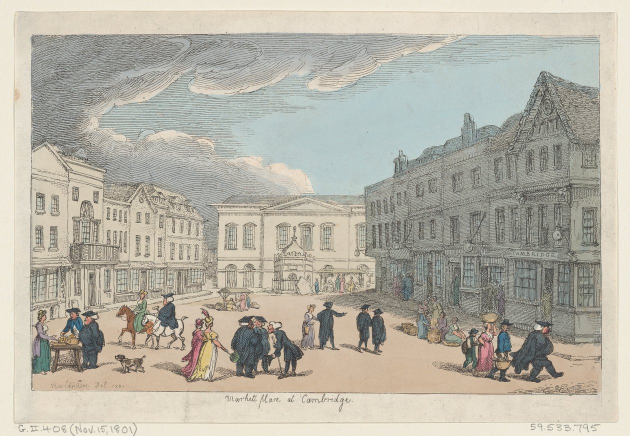 Marktplaats in Cambridge, 15 november 1801 door Thomas Rowlandson
