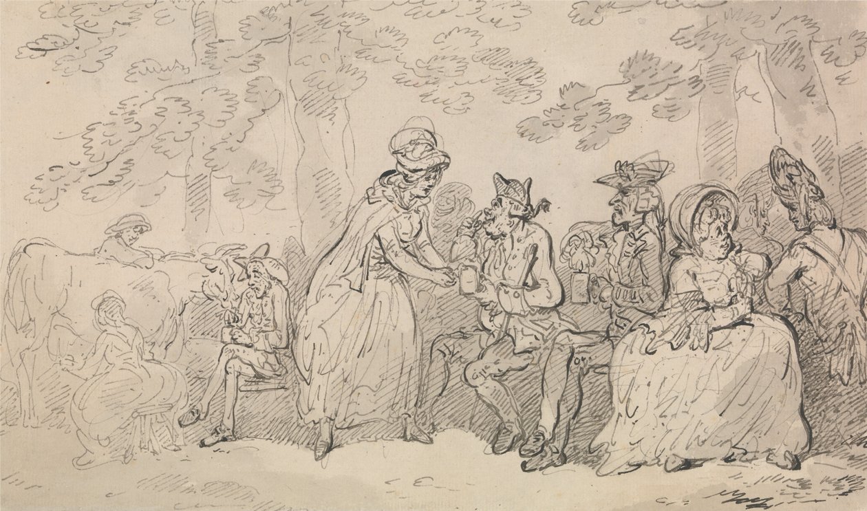 Melkmeisjes en heren in St. James’s Park door Thomas Rowlandson