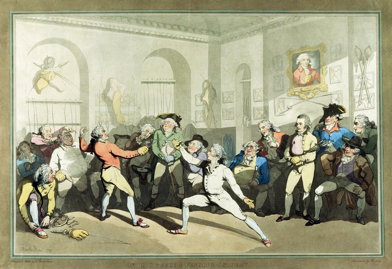 De Schermacademie van de heer H Angelo, gegraveerd door Charles Rosenberg, 1791 door Thomas Rowlandson