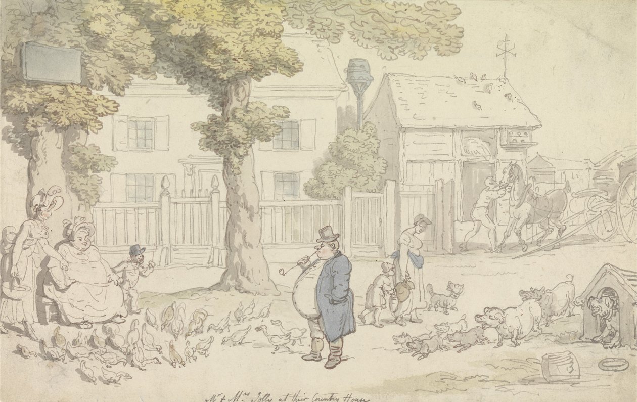 De heer en mevrouw Jolly in hun landhuis door Thomas Rowlandson