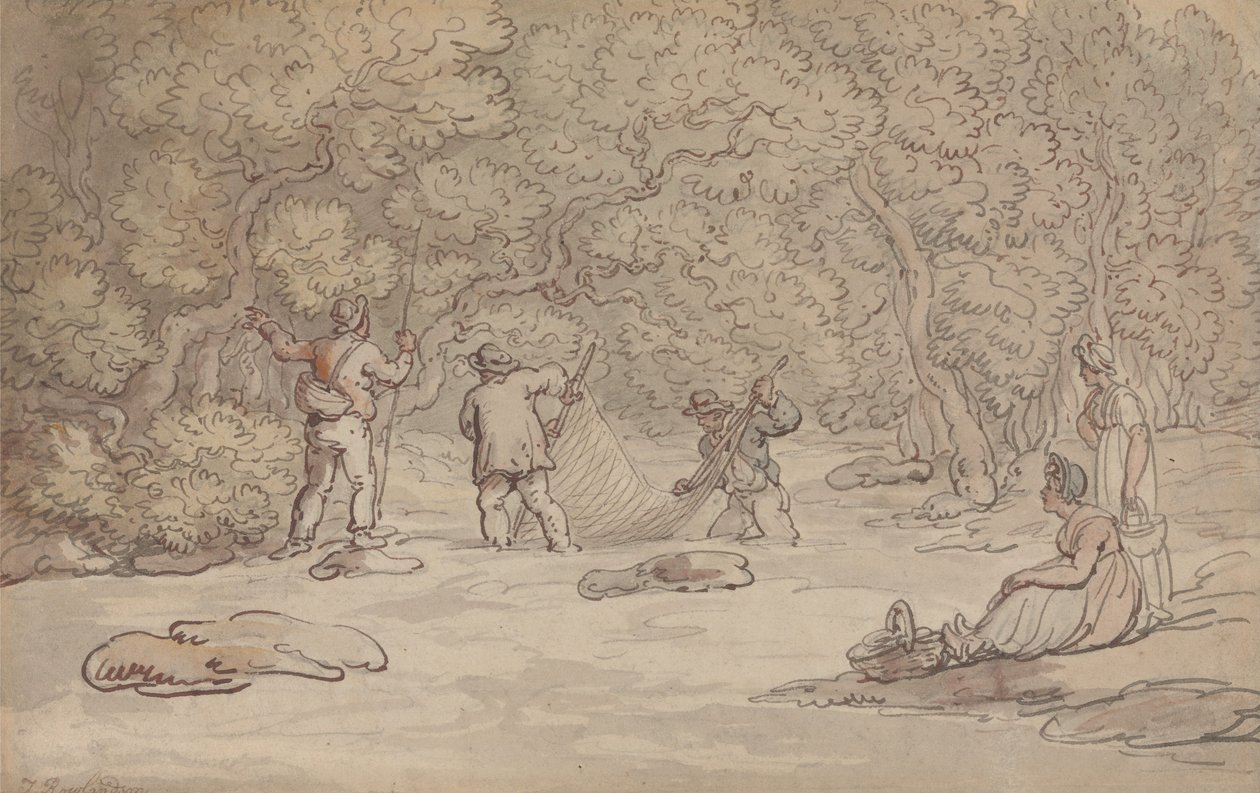 Een zalmpoel afschermen door Thomas Rowlandson