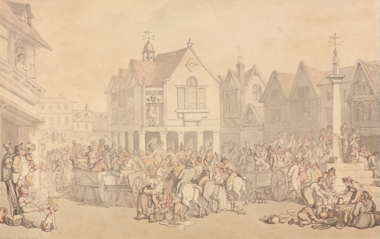 Newbury Market Place, Berkshire door Thomas Rowlandson