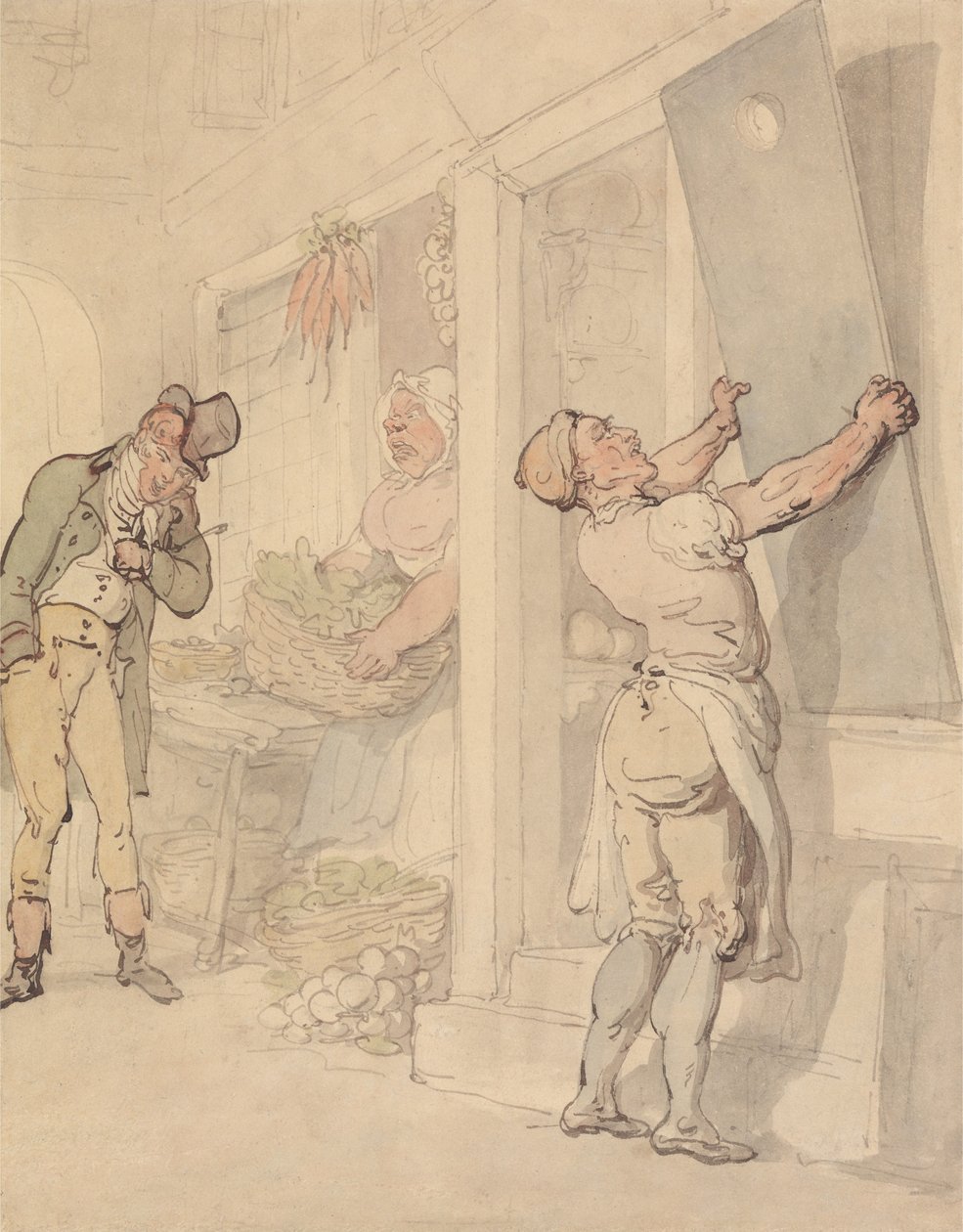 Voor de groentewinkel door Thomas Rowlandson
