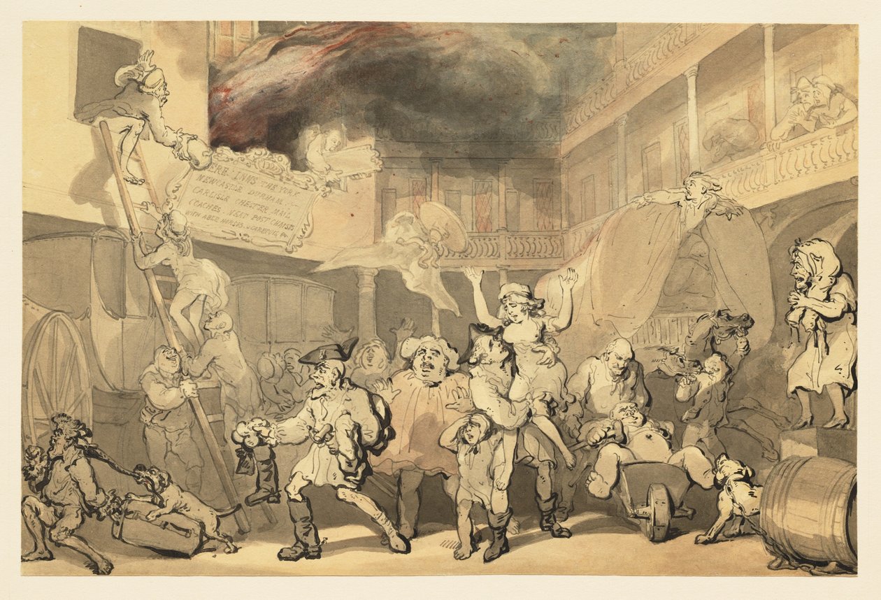 Peregrine redt Emilia uit de brand in de herberg door Thomas Rowlandson