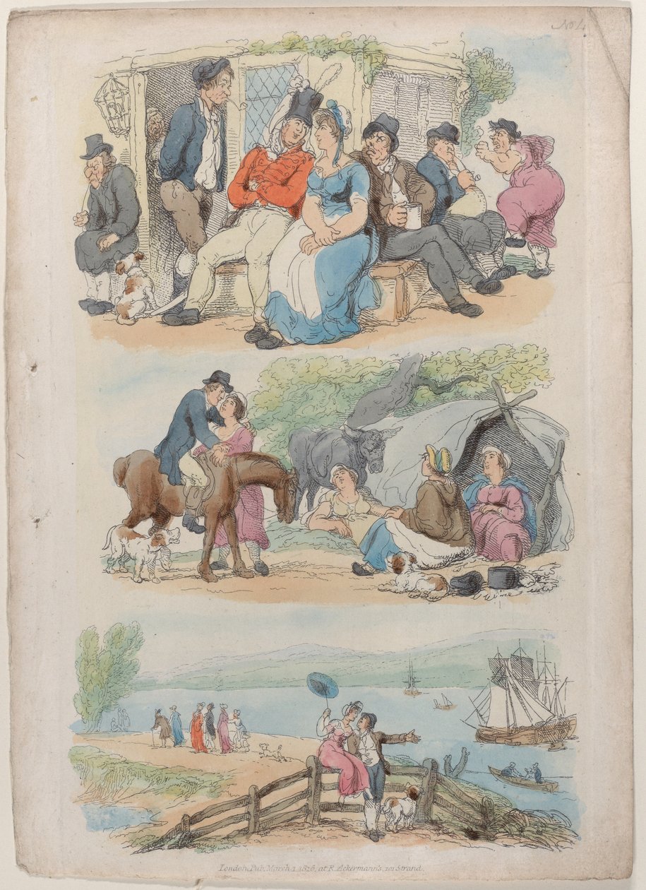 Plaat 4: Werving, uit Wereld in Miniatuur, 1816 door Thomas Rowlandson