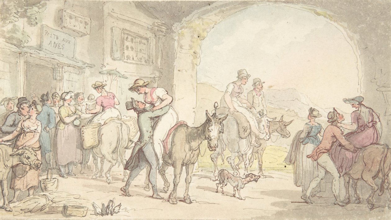 Plezier van een Poste aux Anes, uit Sentimentele Reizen door Thomas Rowlandson