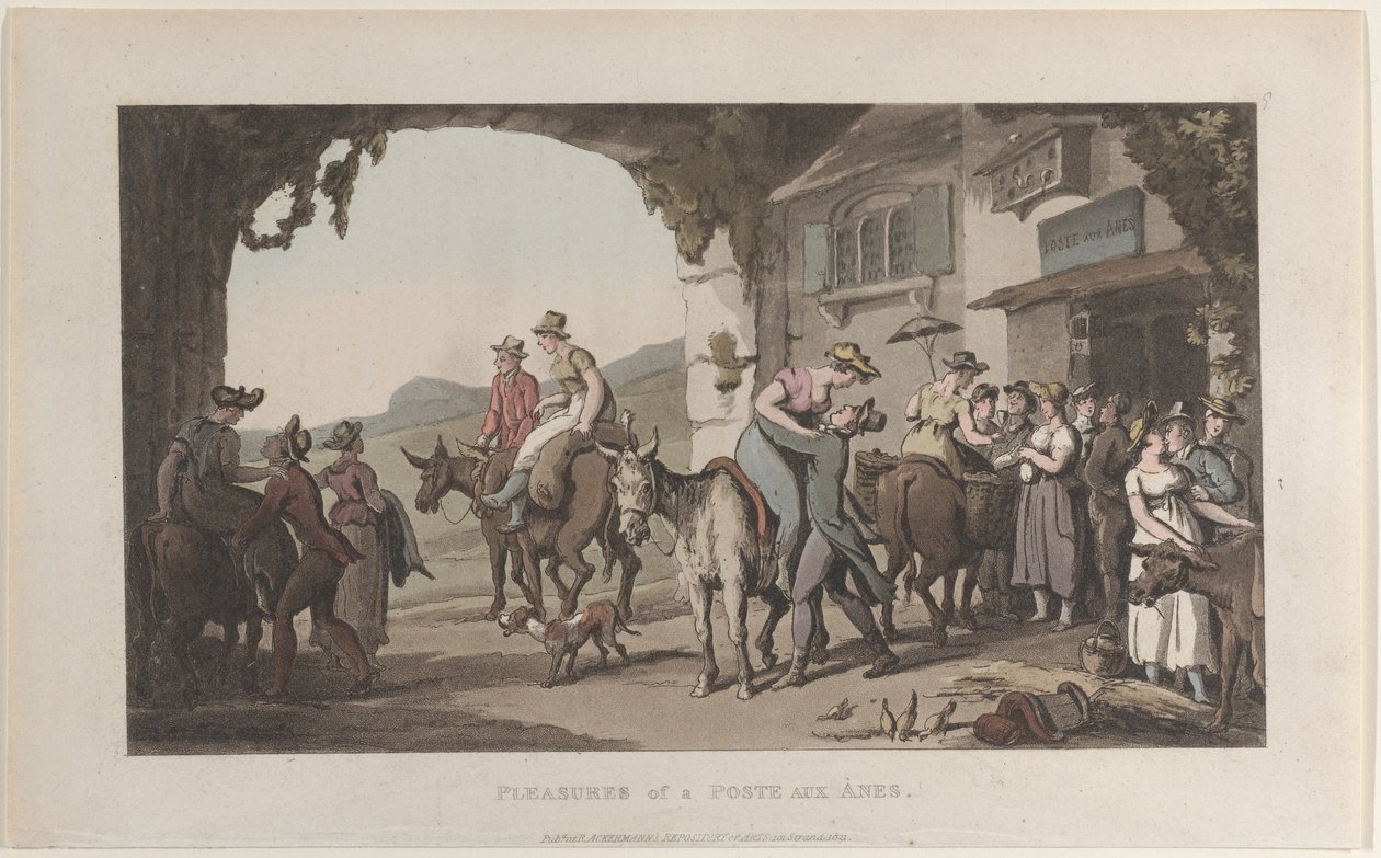 Pleziertjes van een Poste Aux Ânes, uit Journal of Sentimental Travels in the Southern Provin... door Thomas Rowlandson