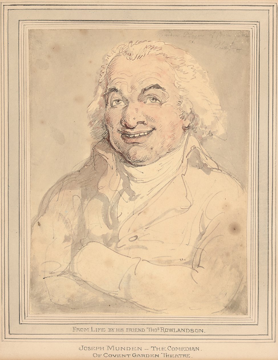 Portret van Joseph Munden, buste-lengte, in een buffkleurige jas door Thomas Rowlandson