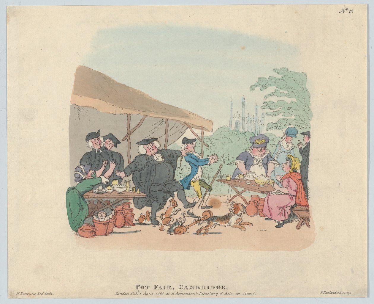 Pottenmarkt Cambridge, 1 mei 1803 door Thomas Rowlandson