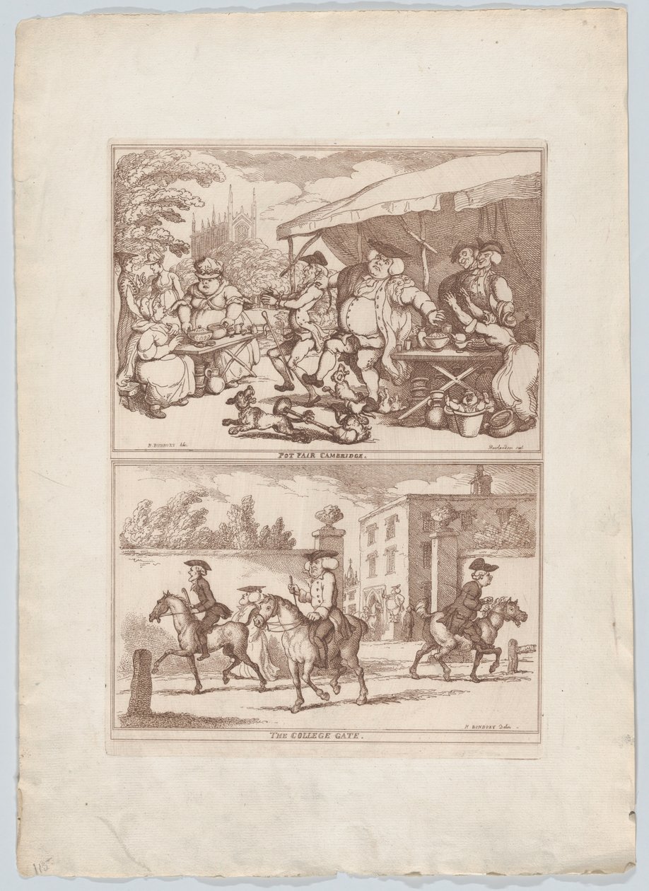 Pottenmarkt Cambridge, en, De Collegepoort door Thomas Rowlandson