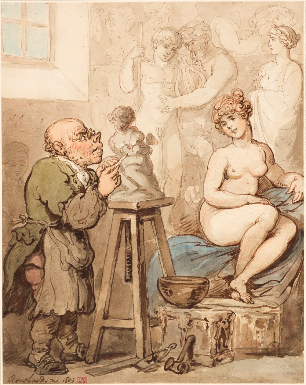 Voorbereiding voor de Academie—Oude Joseph Nollekens en zijn Venus door Thomas Rowlandson