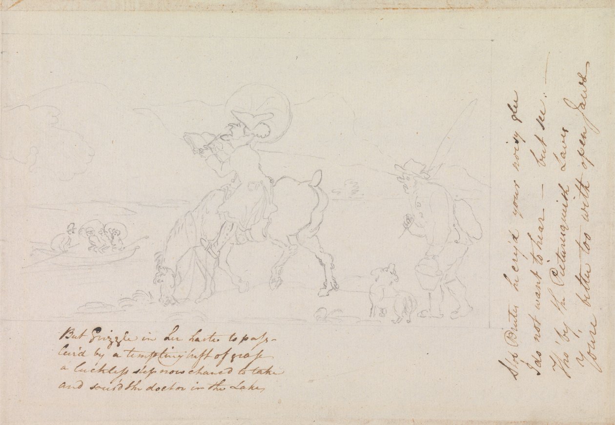 Voorbereidende schets voor ‘Dr. Syntax schetst het meer’ door Thomas Rowlandson