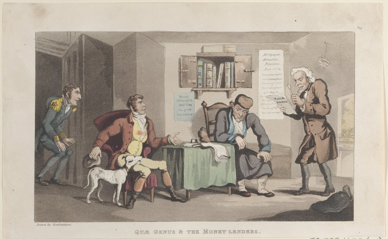 Quae Genus & De Geldschieters, uit De Geschiedenis van Johnny Quae Genus, De L..., 1 september 1821 door Thomas Rowlandson