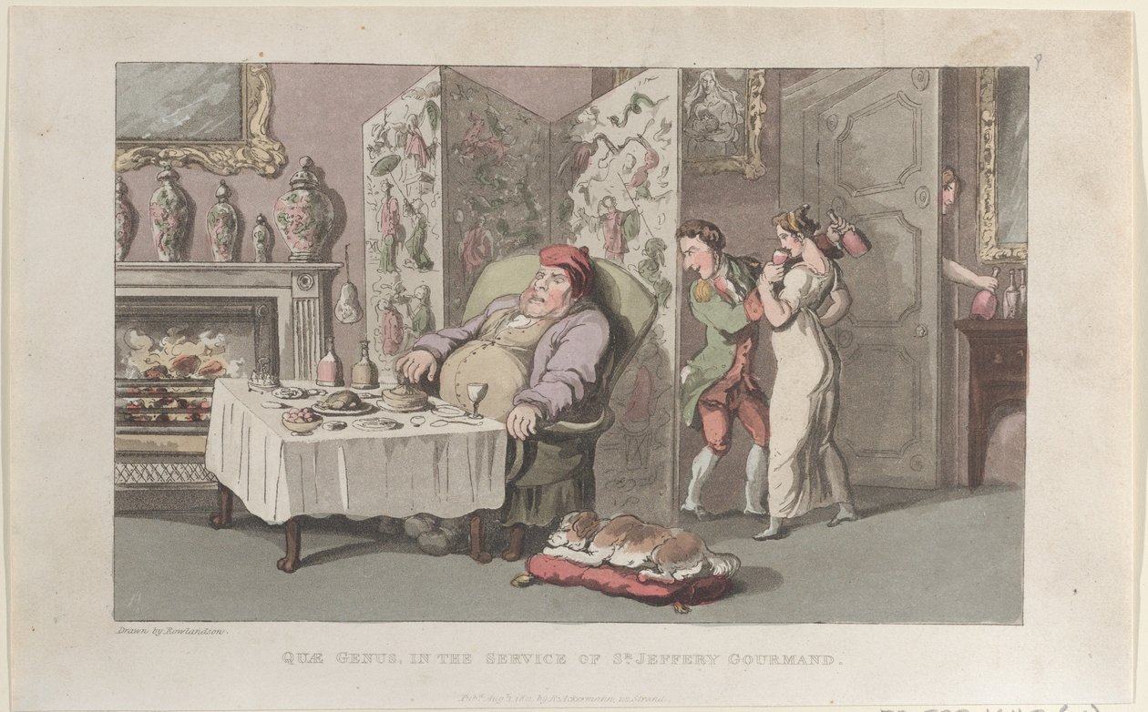 Quae Genus, in dienst van Sr. Jeffery Gourmand, uit De Geschiedenis van Johnny door Thomas Rowlandson