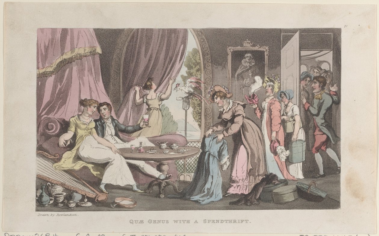 Quae Genus met een verkwister, uit De geschiedenis van Johnny Quae Genus door Thomas Rowlandson