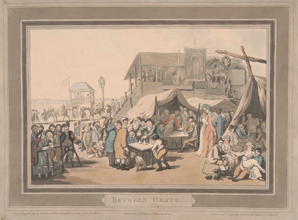 Racen [set van zes]:  4. Tussen de voorrondes door door Thomas Rowlandson