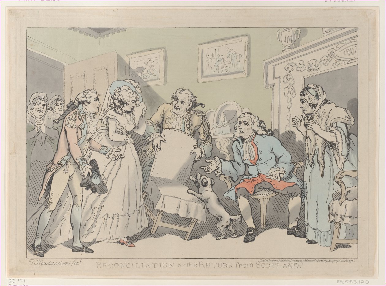 Verzoening, of de Terugkeer uit Schotland, 17 december 1785 door Thomas Rowlandson