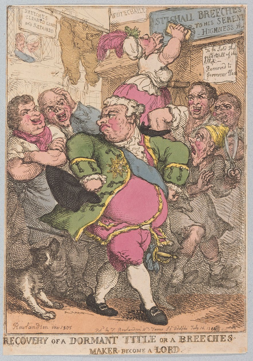 Herstel van een slapende titel of een broekmaker wordt een heer door Thomas Rowlandson
