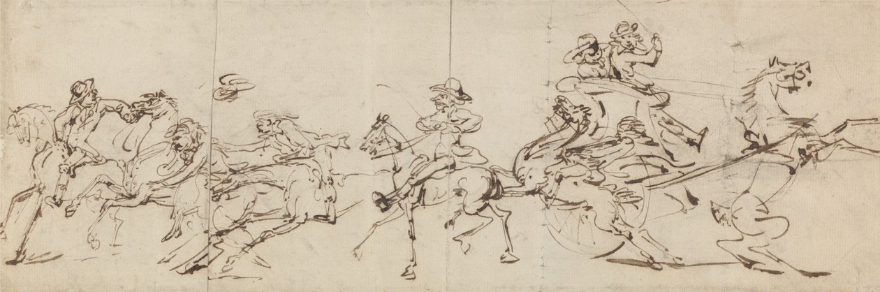 Ongelukken bij paardrijden en autorijden door Thomas Rowlandson