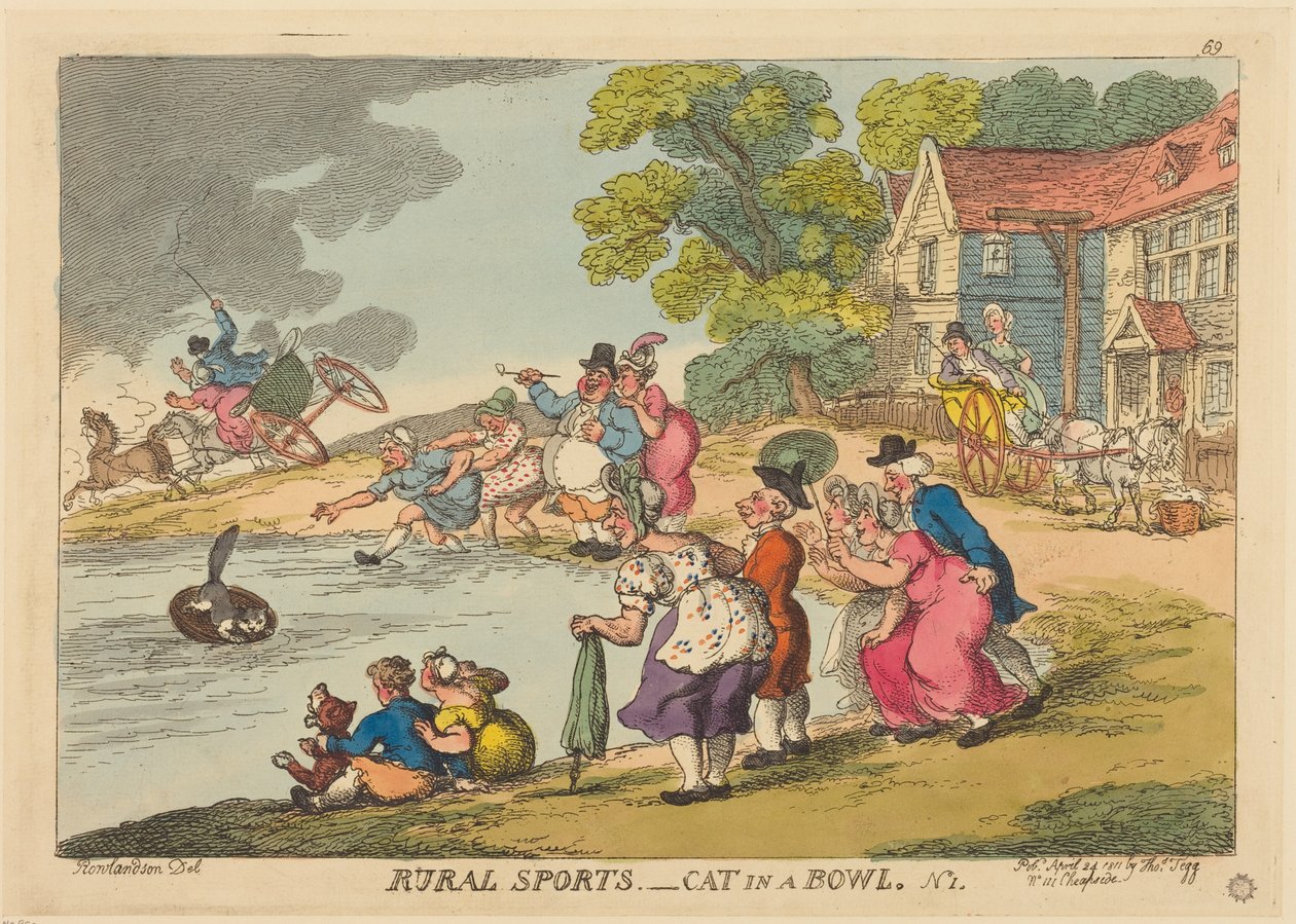 Sport op het platteland. Kat in een kom. Nr. 1 door Thomas Rowlandson