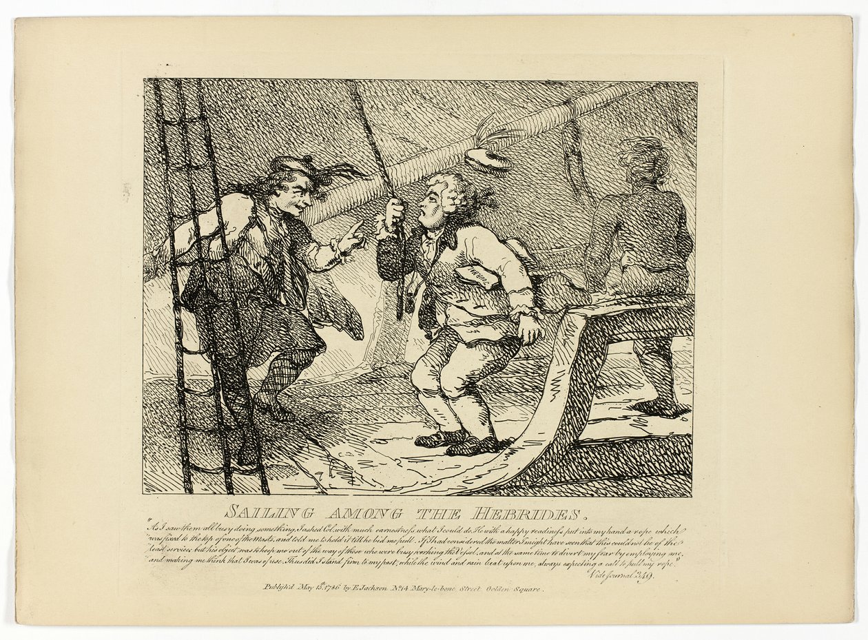 Zeilen op de Hebriden, uit Boswells Tour of the Hebrides door Thomas Rowlandson