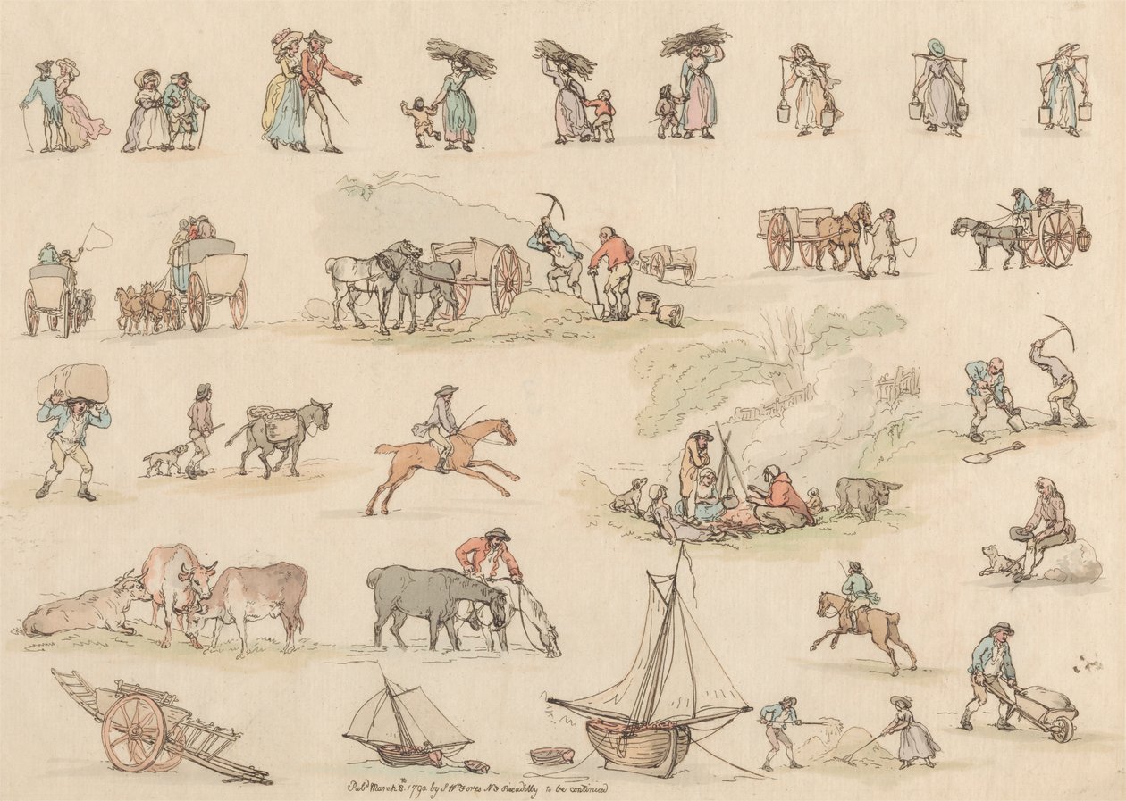 Set van zestien: Contouren van Figuren en Landschappen door Thomas Rowlandson