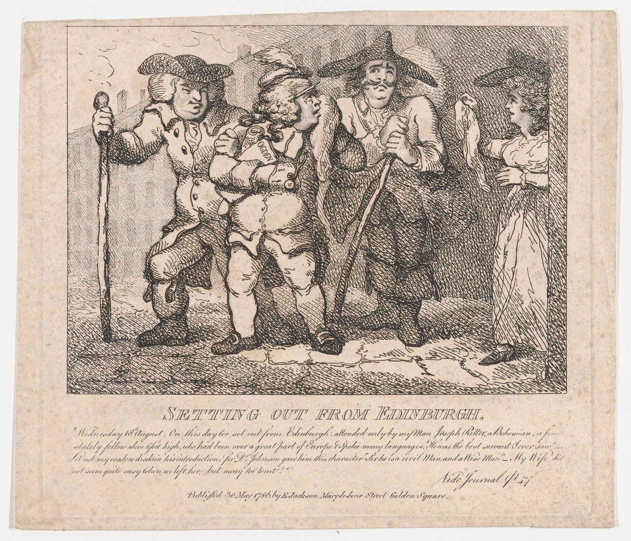 Vertrek uit Edinburgh Pittoreske Schoonheden van Boswell, Deel de Tweede, 30 mei 1786 door Thomas Rowlandson