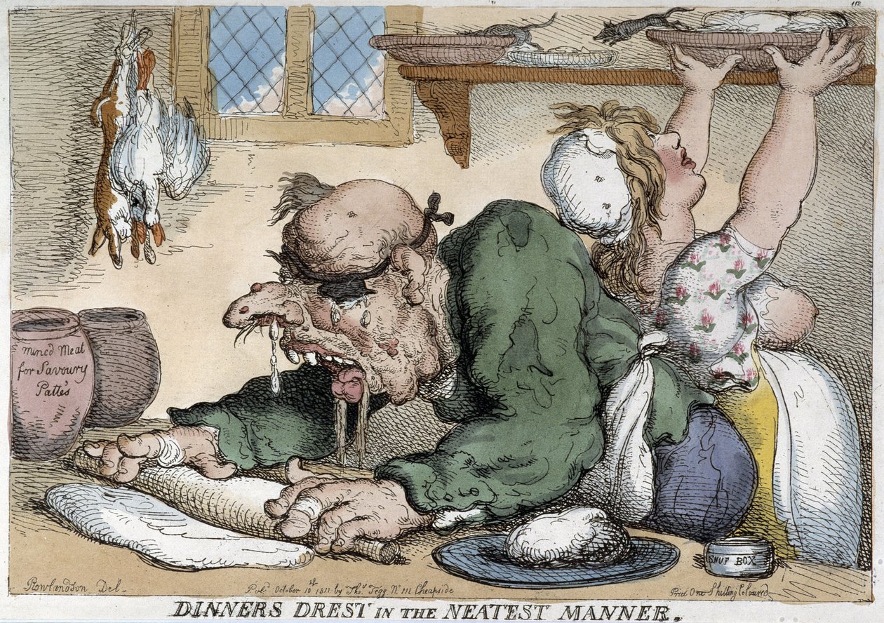 Zieke man die de maaltijd bereidt - Cartoon door Rowlandson door Thomas Rowlandson