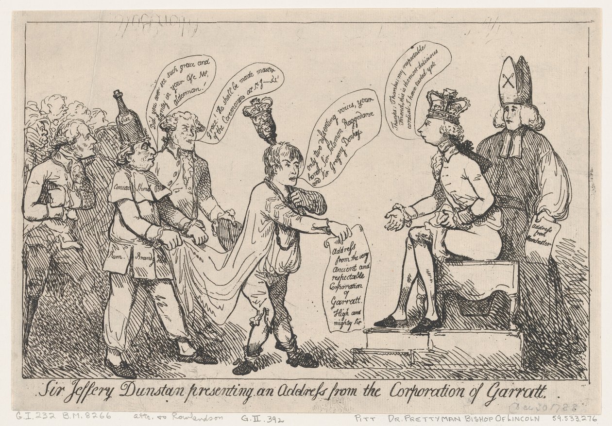 Sir Jeffery Dunstan presenteert een adres van de Corporation of Garratt, 30 december 1788 door Thomas Rowlandson