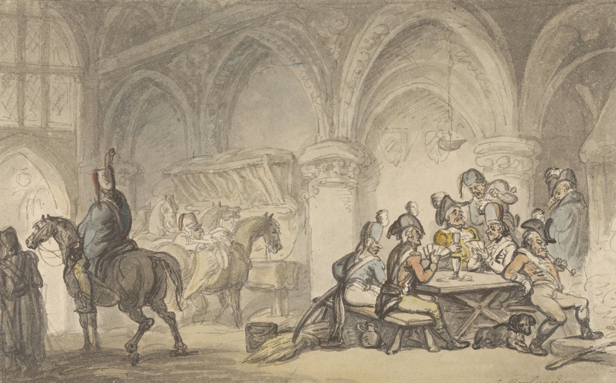 Soldaten die zich uitleven in een herberg door Thomas Rowlandson