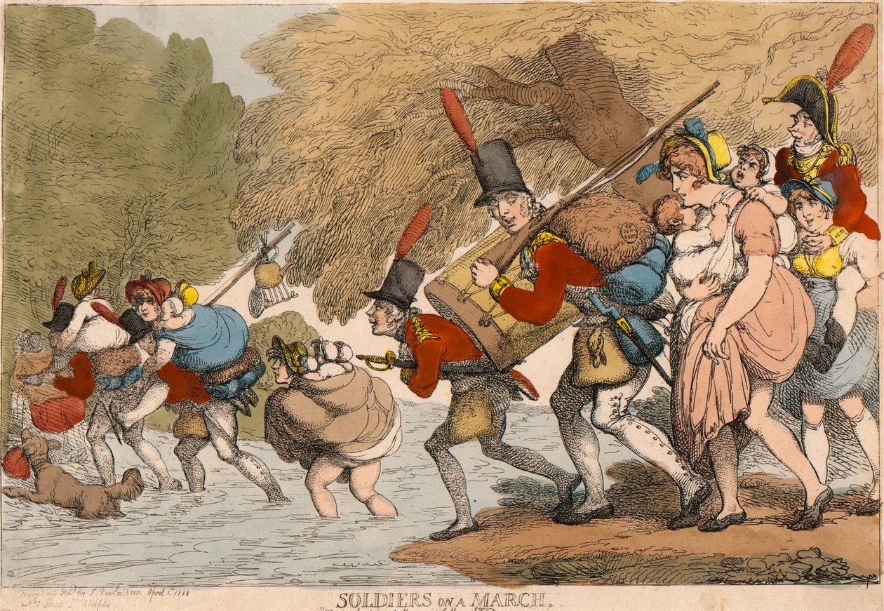 Soldaten op Mars: "Om haar vodden in te pakken en de Trom te volgen" door Thomas Rowlandson