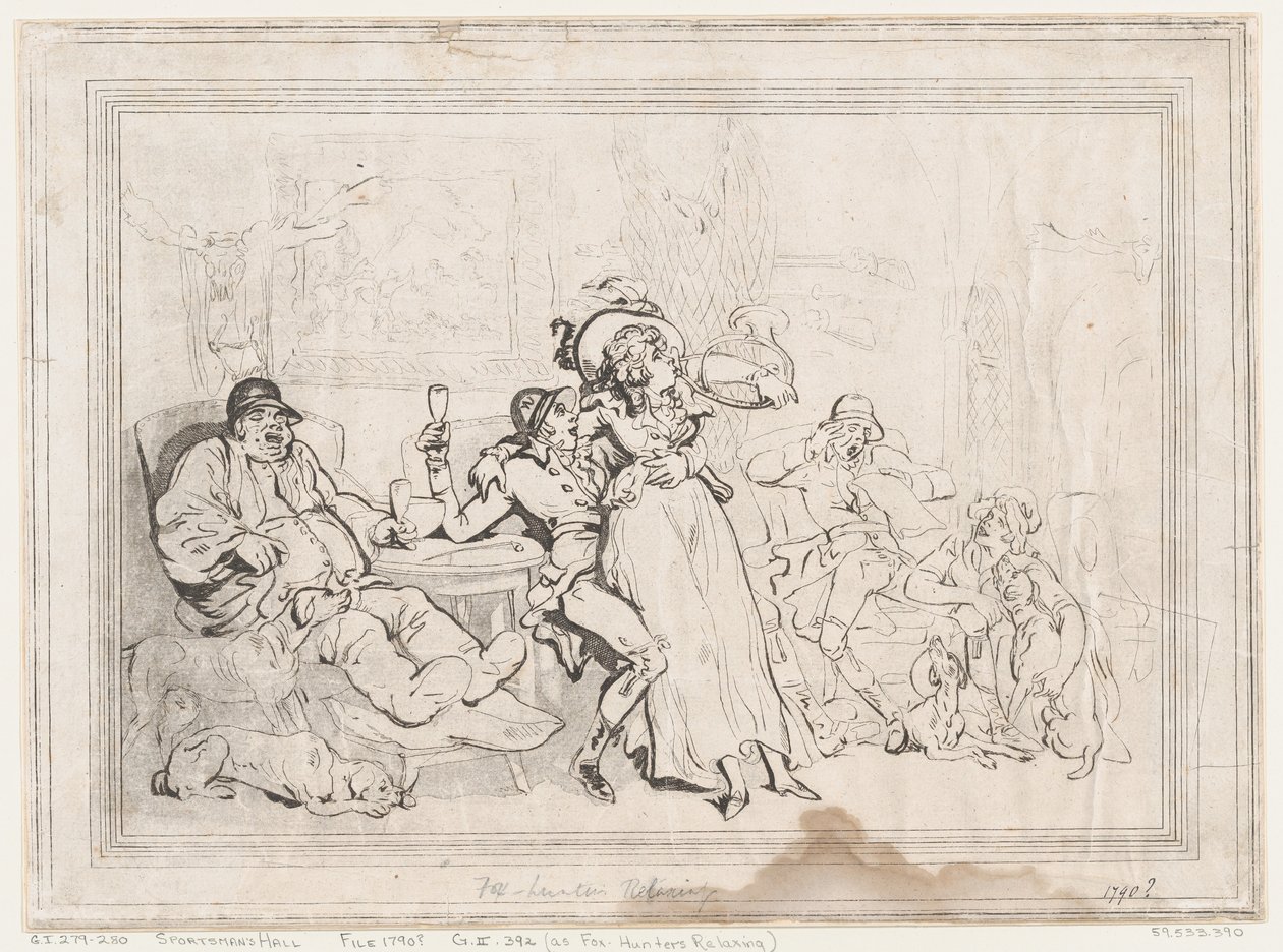 De sporterszaal, of: Jachters die tot rust komen door Thomas Rowlandson