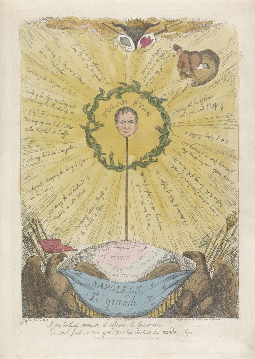 Spotprent met Napoleon als de poolster, 1813 door Thomas Rowlandson