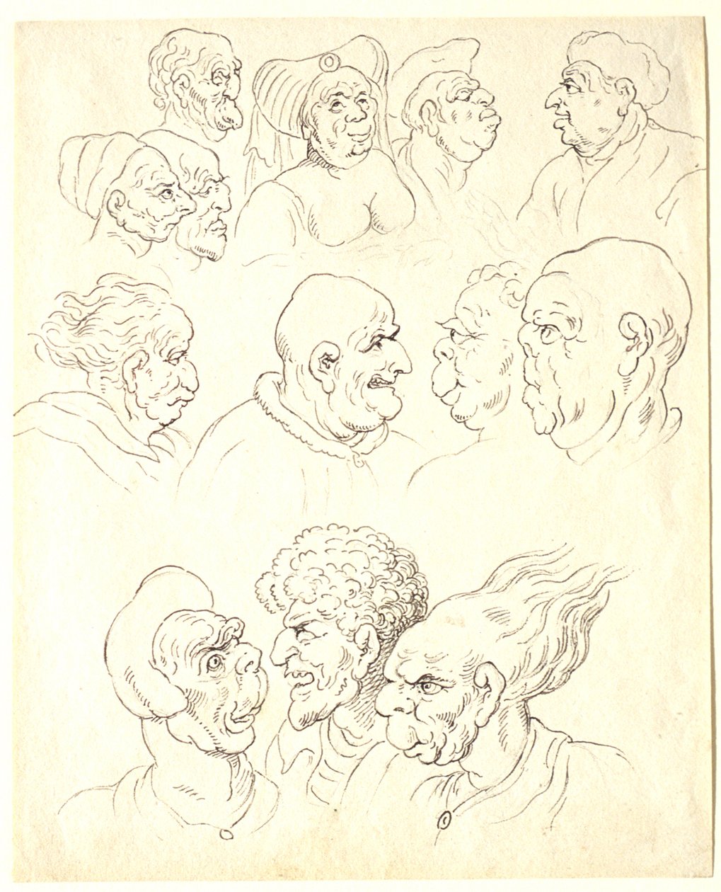 Studies van groteske hoofden door Thomas Rowlandson