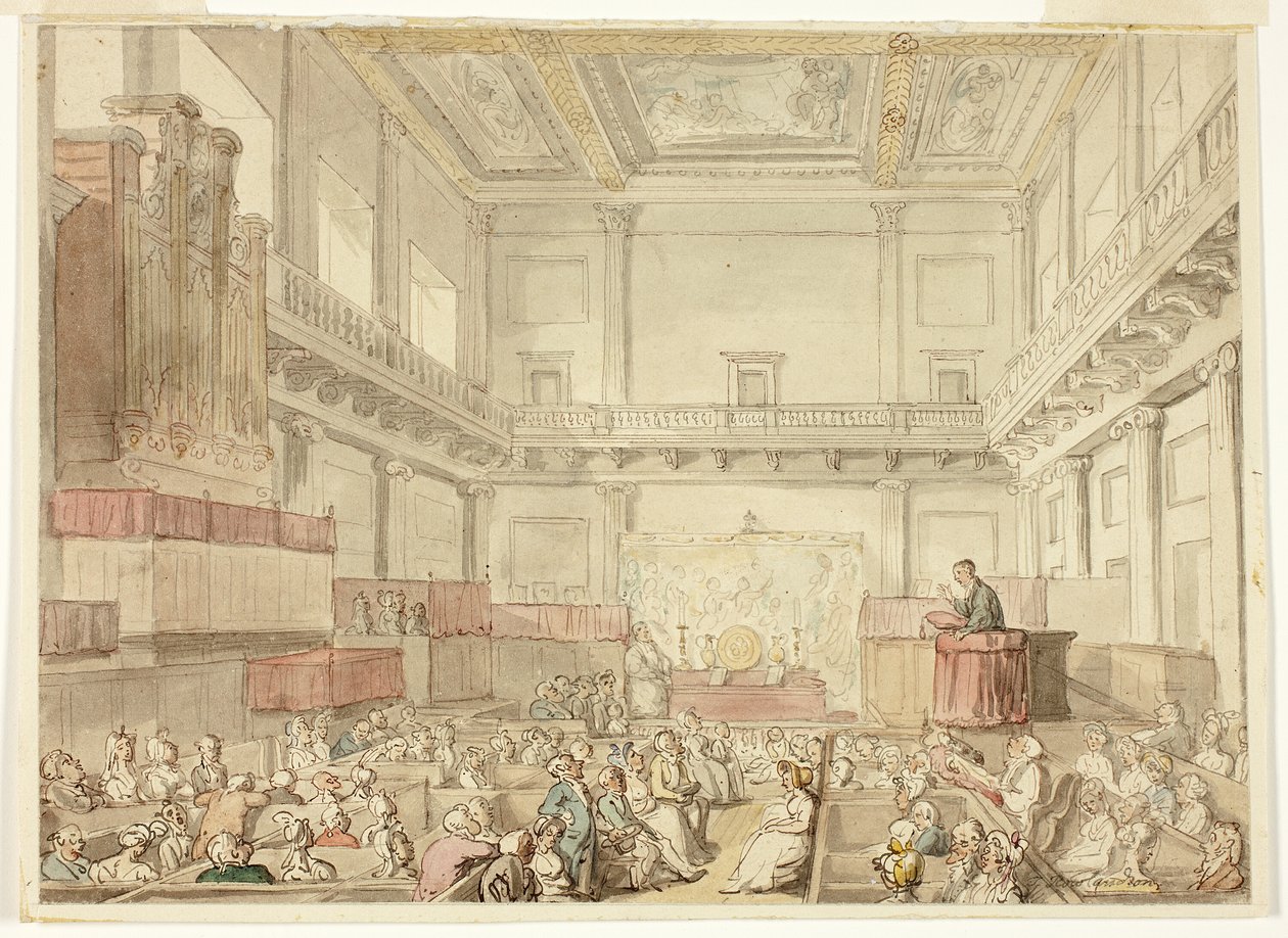 Studie voor Koninklijke Kapel, Whitehall, uit Microcosm of London door Thomas Rowlandson