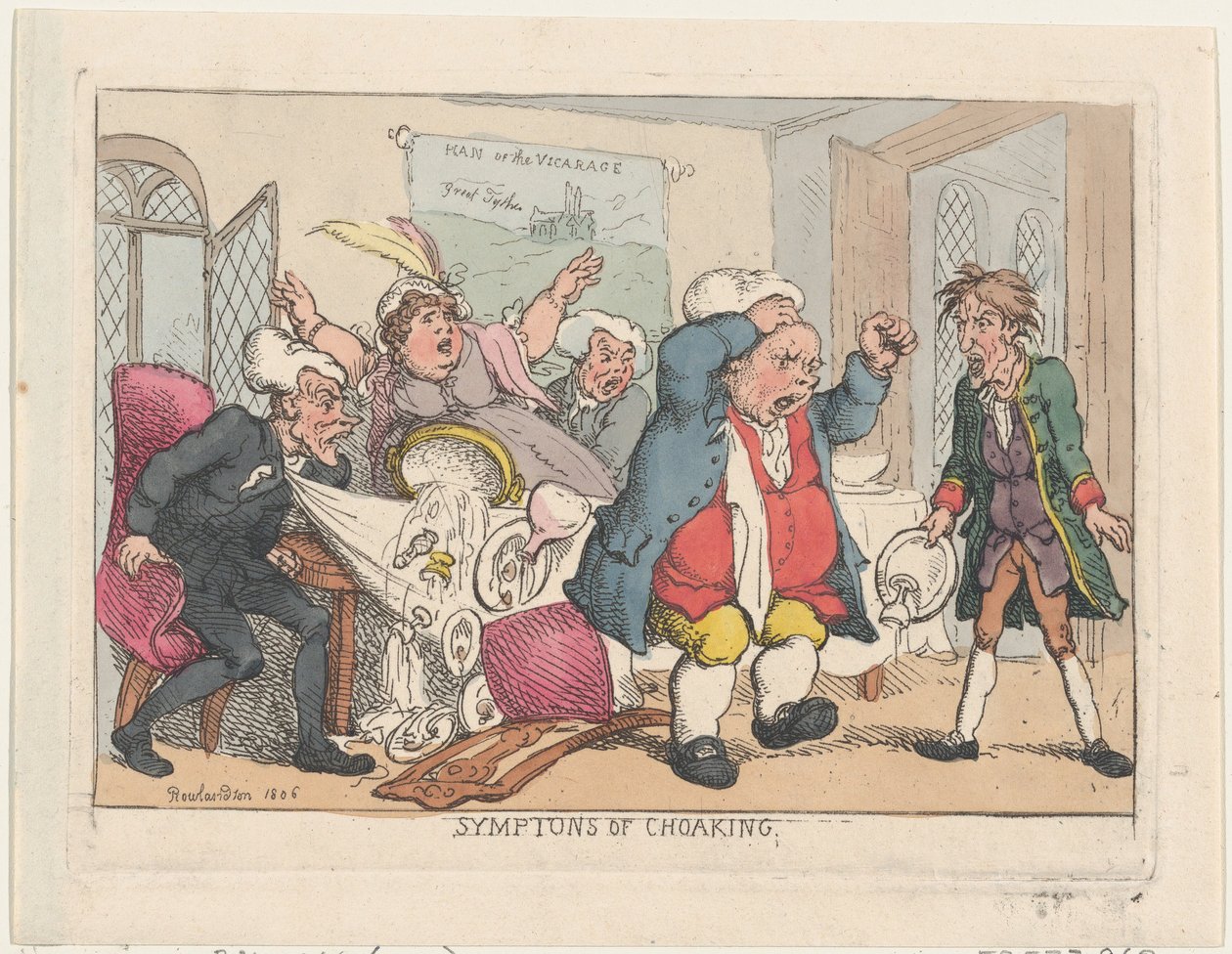 Symptomen van verstikking, 1806, uitgegeven 25 augustus 1808 door Thomas Rowlandson